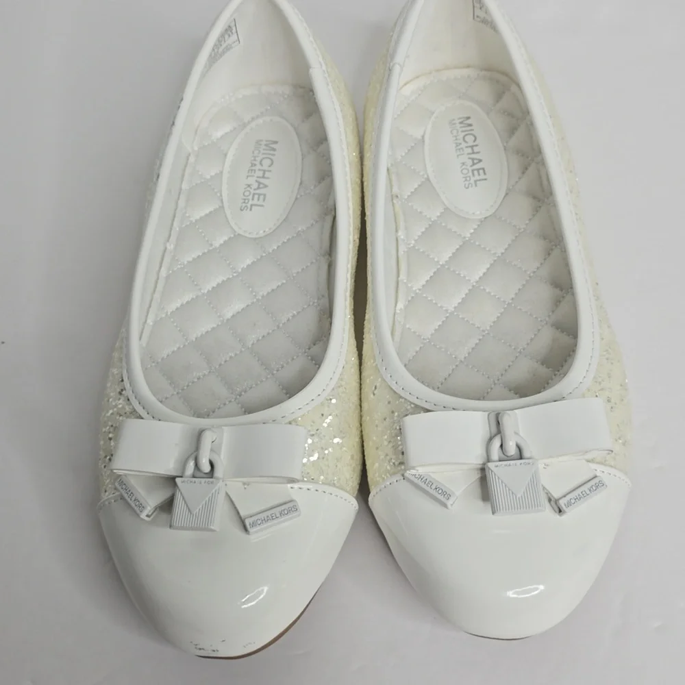 Micheal Micheal Kors Girls Kenya Glitter Bow Ballet Flats Size 2